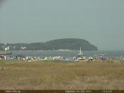 Blick vom Priwall Richtung Travemündung mit der Nordermole